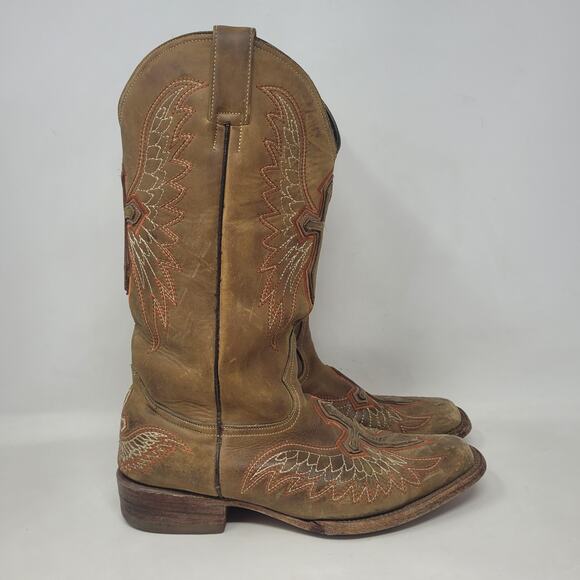 Pecos Bill Boots Mens 9D Brown Leather Square Toe Western Cowboy Cross - Picture 2 of 13